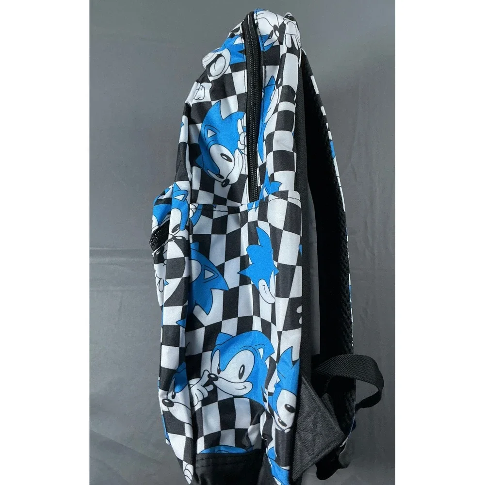 Sonic the Hedgehog Bioworld 17 Inch Backpack Checkered Blue Black White NWT